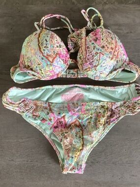 Victoria's Secret Mint & Pink Paisley Bikini Set